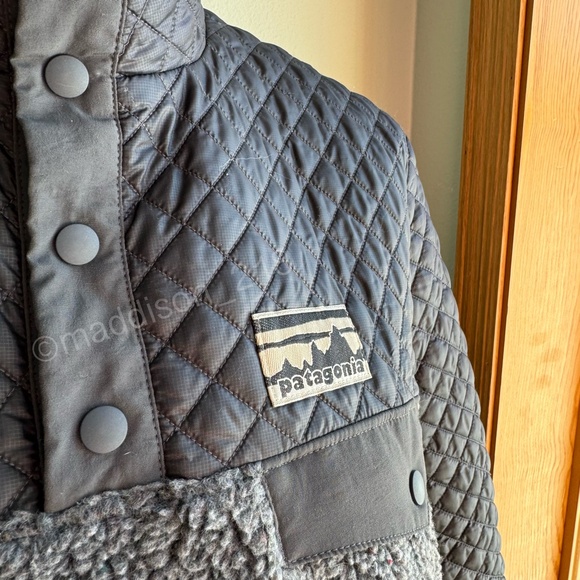 Patagonia Mixed Media Snap-T Pullover Medium Forge Grey Sherpa Quilted Jacket M - Picture 4 of 16